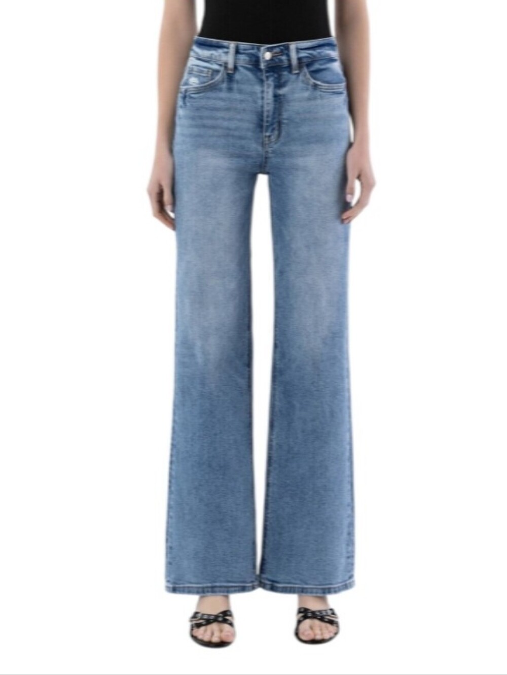 Lovervet By Vervet 90's High-Rise Wide-Leg Distressed Jeans